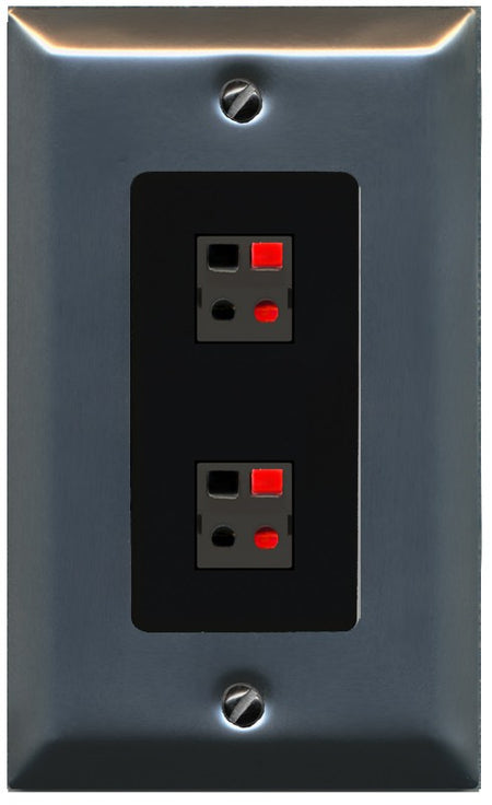 RiteAV 1 Gang 2 Port Speaker Jack Wall Plate - 1 Gang Decorative [Stainless/Black]