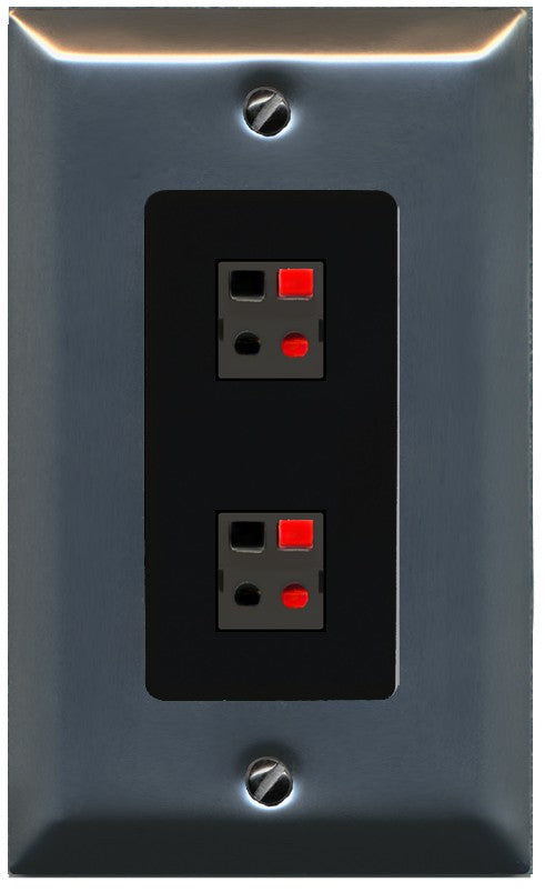 RiteAV 1 Gang 2 Port Speaker Jack Wall Plate - 1 Gang Decorative [Stainless/Black]