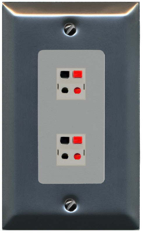 RiteAV 1 Gang 2 Port Speaker Jack Wall Plate - 1 Gang Decorative [Stainless/Gray]