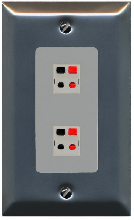 RiteAV 1 Gang 2 Port Speaker Jack Wall Plate - 1 Gang Decorative [Stainless/Gray]