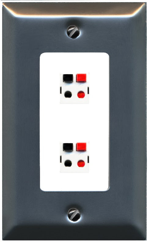 RiteAV 1 Gang 2 Port Speaker Jack Wall Plate - 1 Gang Decorative [Stainless/White]