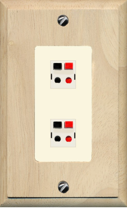 RiteAV 1 Gang 2 Port Speaker Jack Wall Plate - 1 Gang Decorative [Wood/Light-Almond]