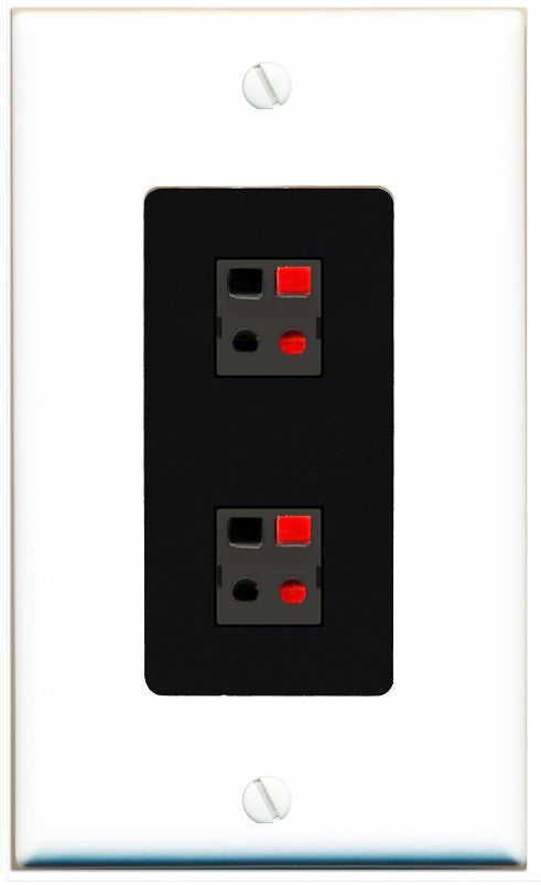 RiteAV 1 Gang 2 Port Speaker Jack Wall Plate - 1 Gang Decorative [White/Black]