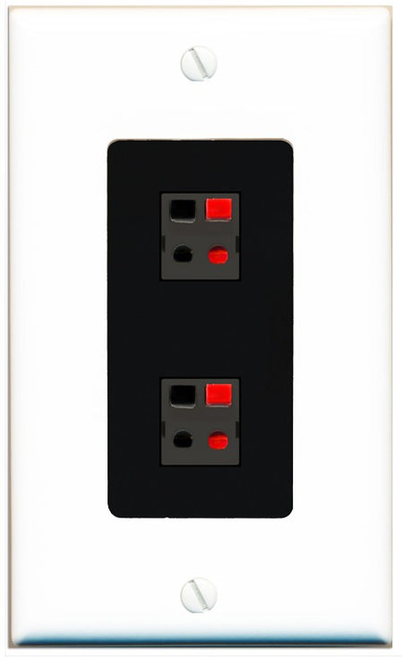 RiteAV 1 Gang 2 Port Speaker Jack Wall Plate - 1 Gang Decorative [White/Black]