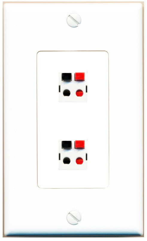 RiteAV 1 Gang 2 Port Speaker Jack Wall Plate - 1 Gang Decorative [White]