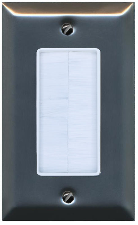 RiteAV 1 Gang Brush Plate Pass Through Decorative Stainless Steel Wall Plate