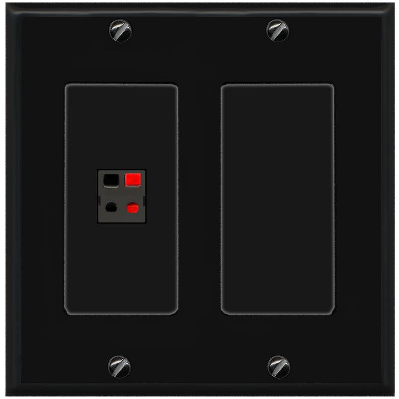 RiteAV 1 Port Speaker Wire Plug Jack Wall Plate - 2 Gang [Black/Black]