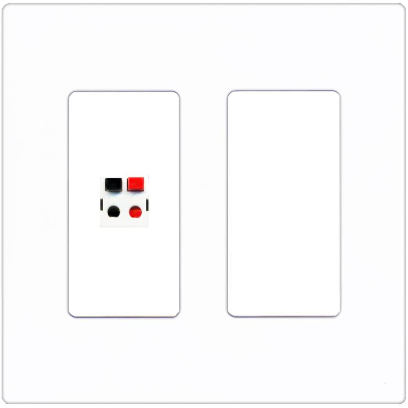 RiteAV 1 Port Speaker Wire Plug Jack Wall Plate - 2 Gang [Screwless White]