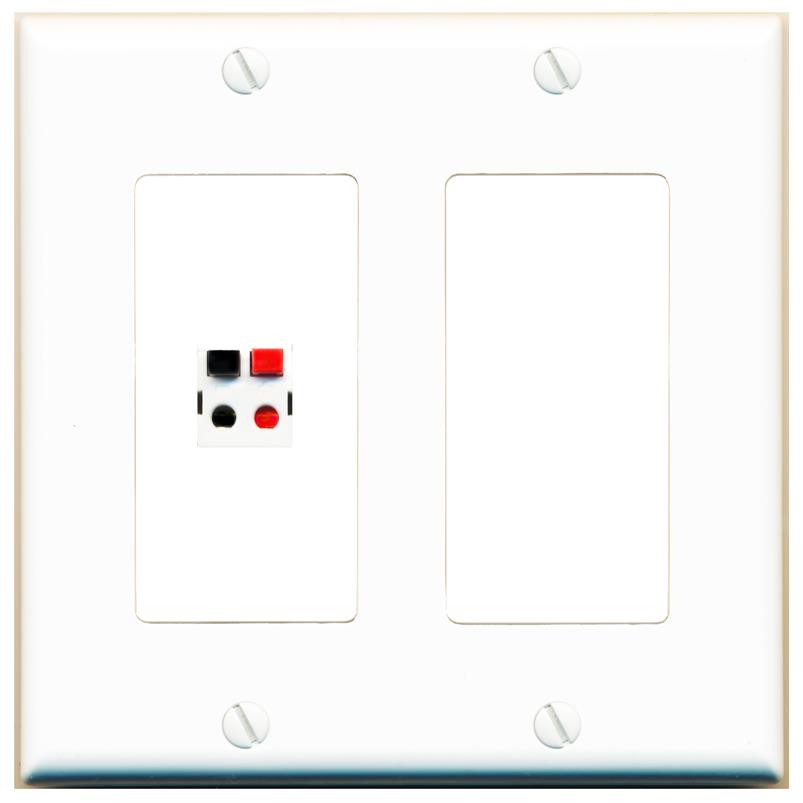 RiteAV 1 Port Speaker Wire Plug Jack Wall Plate - 2 Gang [White]