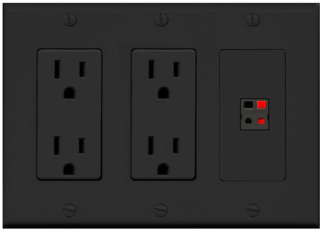 RiteAV 1 Port Speaker Wire Plug Jack Wall Plate - 2 Outlet [Black/Black]