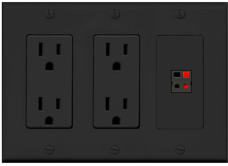 RiteAV 1 Port Speaker Wire Plug Jack Wall Plate - 2 Outlet [Black/Black]