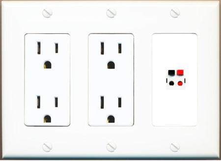RiteAV 1 Port Speaker Wire Plug Jack Wall Plate - 2 Outlet [White]