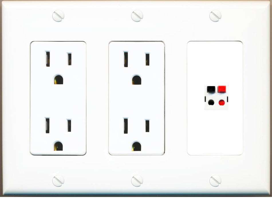 RiteAV 1 Port Speaker Wire Plug Jack Wall Plate - 2 Outlet [White]