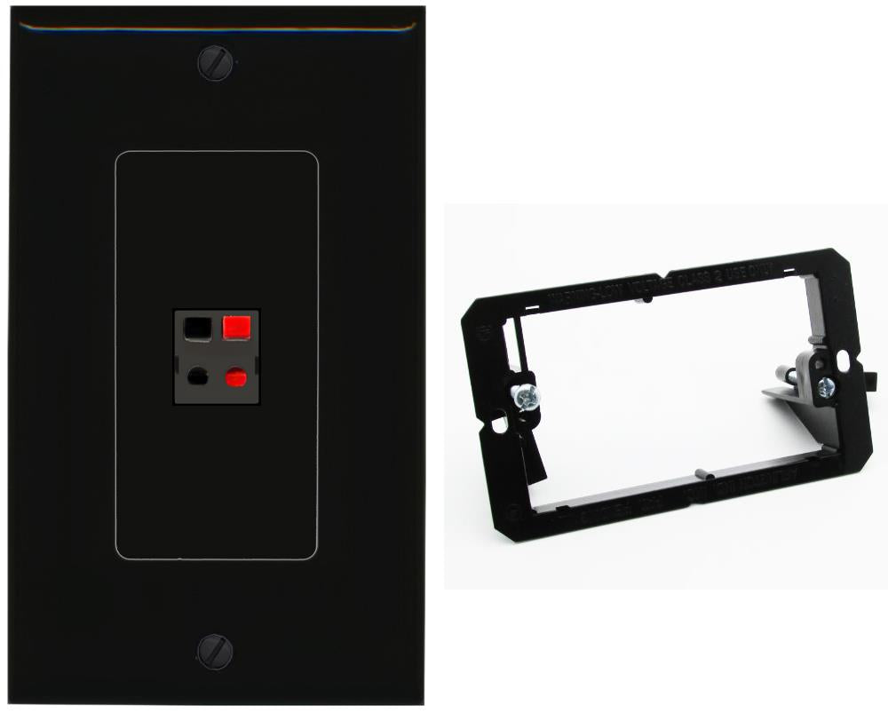 RiteAV 1 Port Speaker Wire Plug Jack Wall Plate - Bracket [Black/Black]