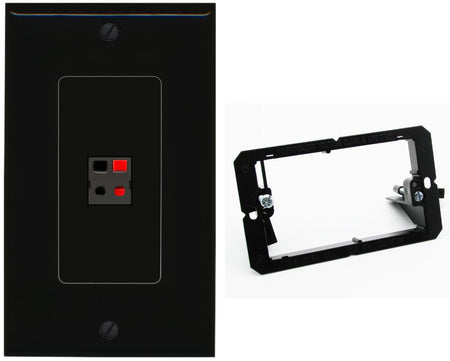 RiteAV 1 Port Speaker Wire Plug Jack Wall Plate - Bracket [Black/Black]