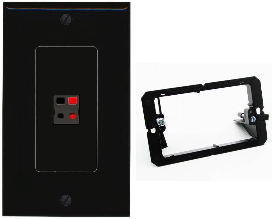 RiteAV 1 Port Speaker Wire Plug Jack Wall Plate - Bracket [Black/Black]