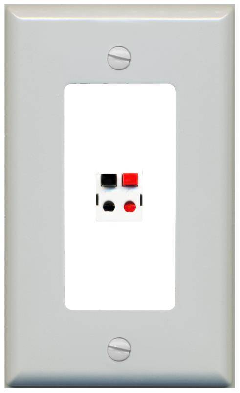 RiteAV 1 Port Speaker Wire Plug Jack Wall Plate - 1 Gang [Gray/White]