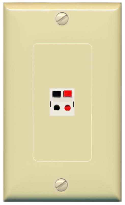 RiteAV 1 Port Speaker Wire Plug Jack Wall Plate - 1 Gang [Ivory/Ivory]