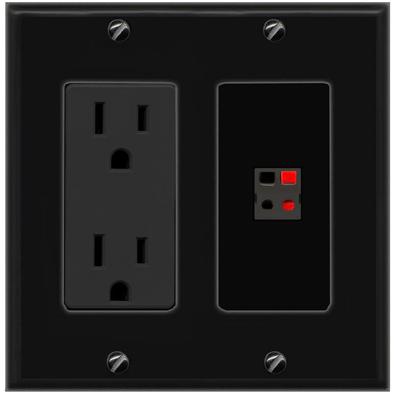 RiteAV 1 Port Speaker Wire Plug Jack Wall Plate - Outlet [Black/Black]