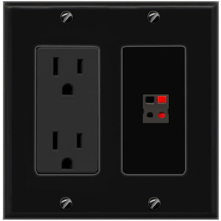 RiteAV 1 Port Speaker Wire Plug Jack Wall Plate - Outlet [Black/Black]