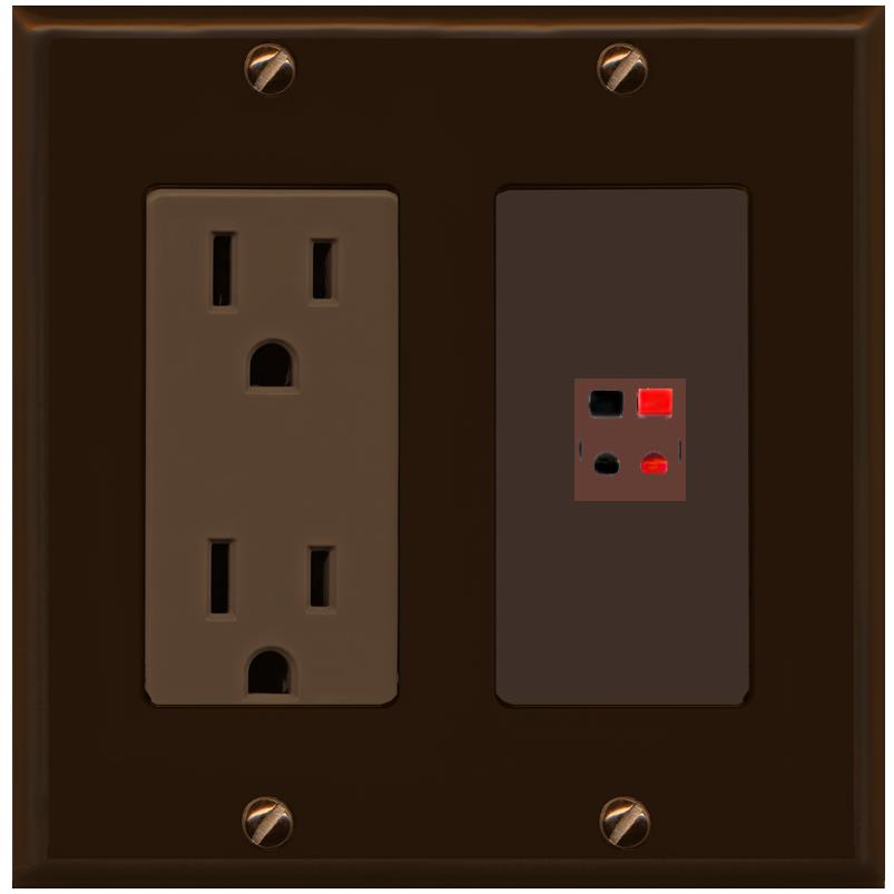 RiteAV 1 Port Speaker Wire Plug Jack Wall Plate - Outlet [Brown/Brown]