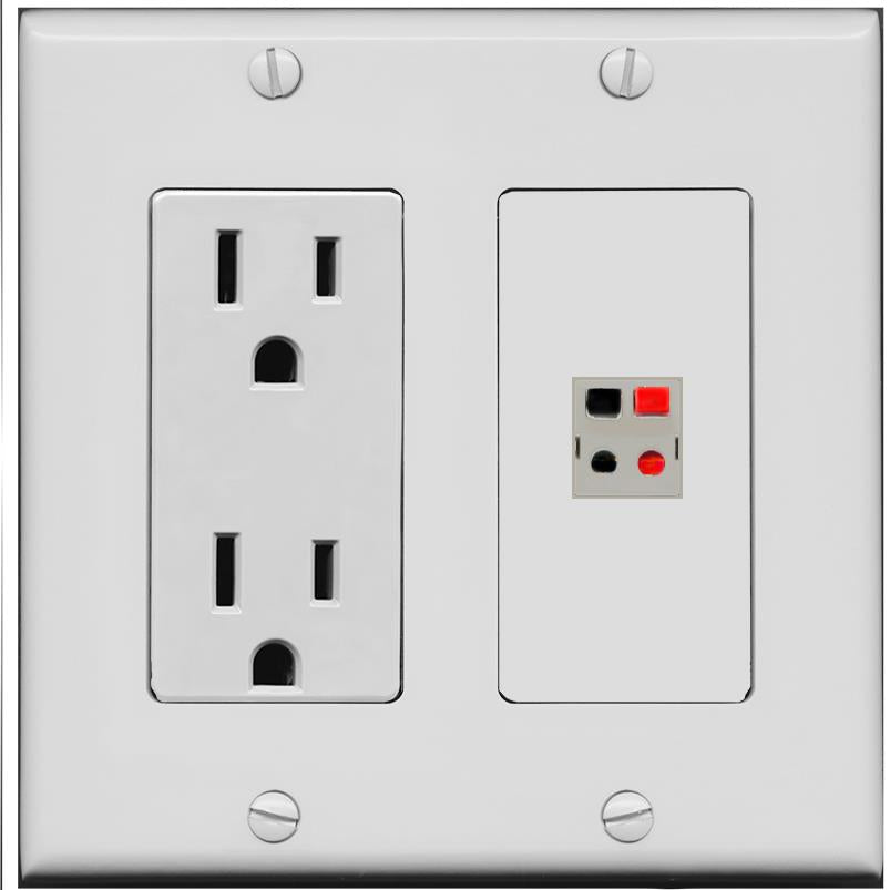 RiteAV 1 Port Speaker Wire Plug Jack Wall Plate - Outlet [Gray/Gray]