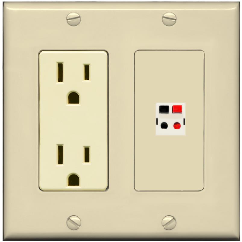 RiteAV 1 Port Speaker Wire Plug Jack Wall Plate - Outlet [Ivory/Ivory]
