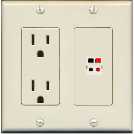 RiteAV 1 Port Speaker Wire Plug Jack Wall Plate - Outlet [Light-Almond]