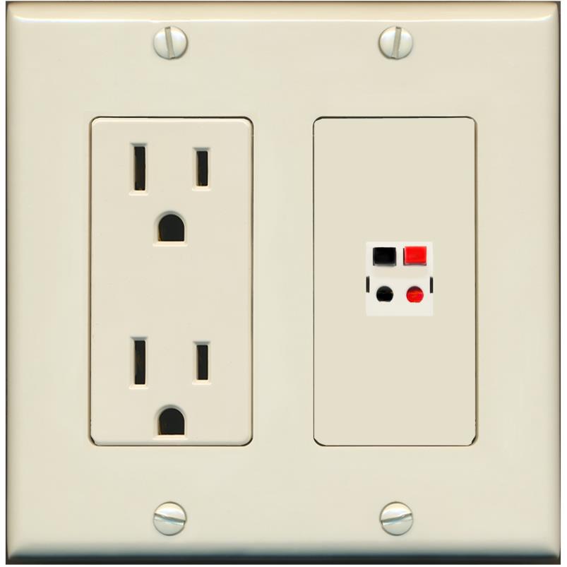 RiteAV 1 Port Speaker Wire Plug Jack Wall Plate - Outlet [Light-Almond]