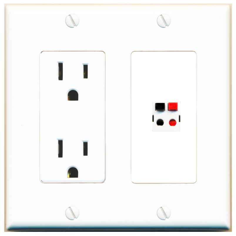 RiteAV 1 Port Speaker Wire Plug Jack Wall Plate - Outlet [White]