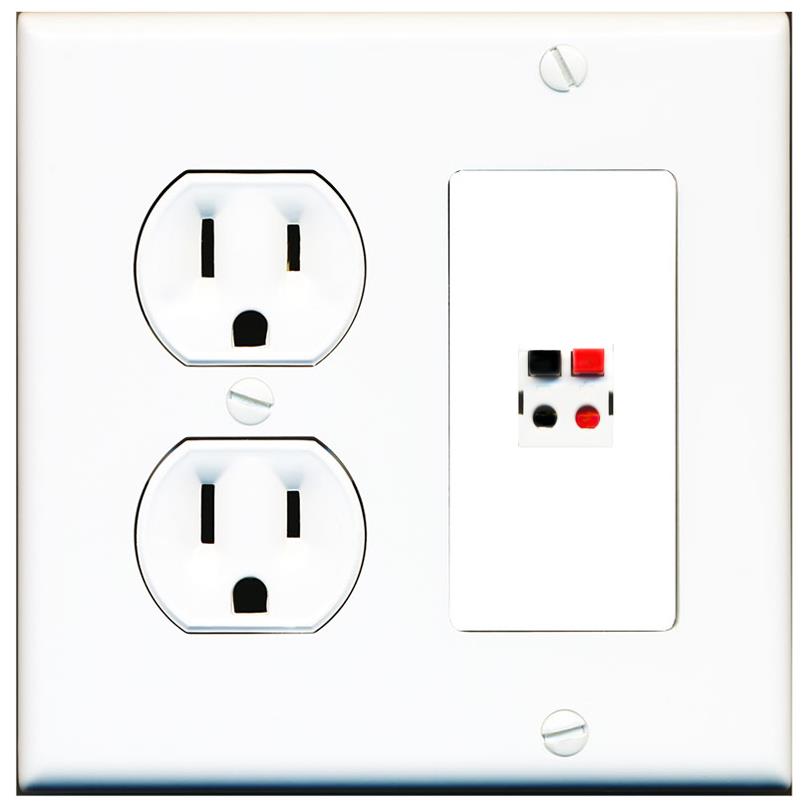 RiteAV 1 Port Speaker Wire Plug Jack Wall Plate - Round Outlet [White]