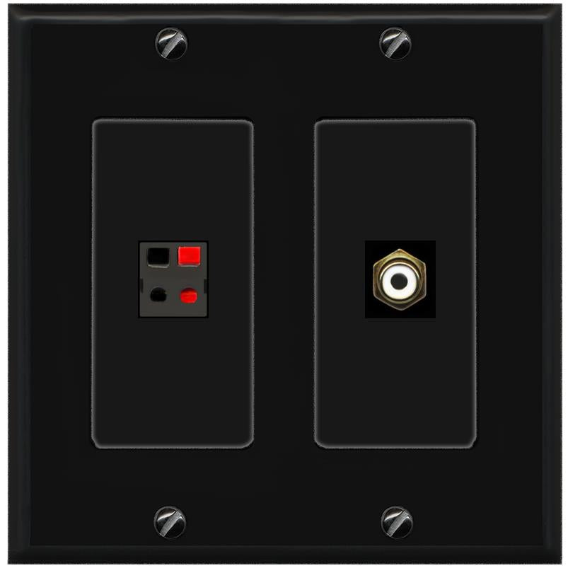 RiteAV 1 Port Speaker Plug Jack Wall Plate with RCA for Subwoofer - 2 Gang [Black/Black]