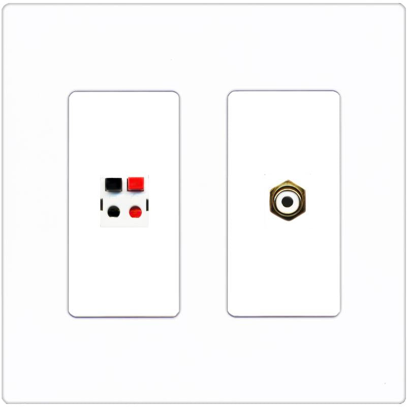 RiteAV 1 Port Speaker Plug Jack Wall Plate with RCA for Subwoofer - 2 Gang [Screwless White]