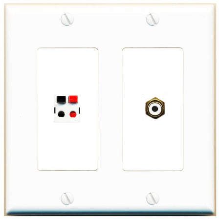 RiteAV 1 Port Speaker Plug Jack Wall Plate with RCA for Subwoofer - 2 Gang [White]