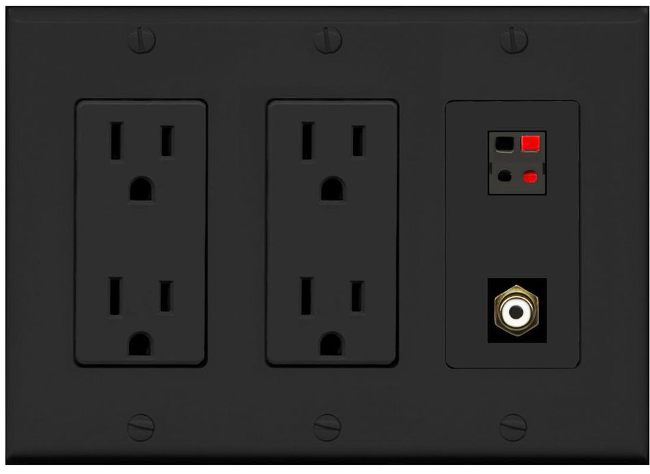RiteAV 1 Port Speaker Plug Jack Wall Plate with RCA for Subwoofer - 2 Outlet [Black/Black]
