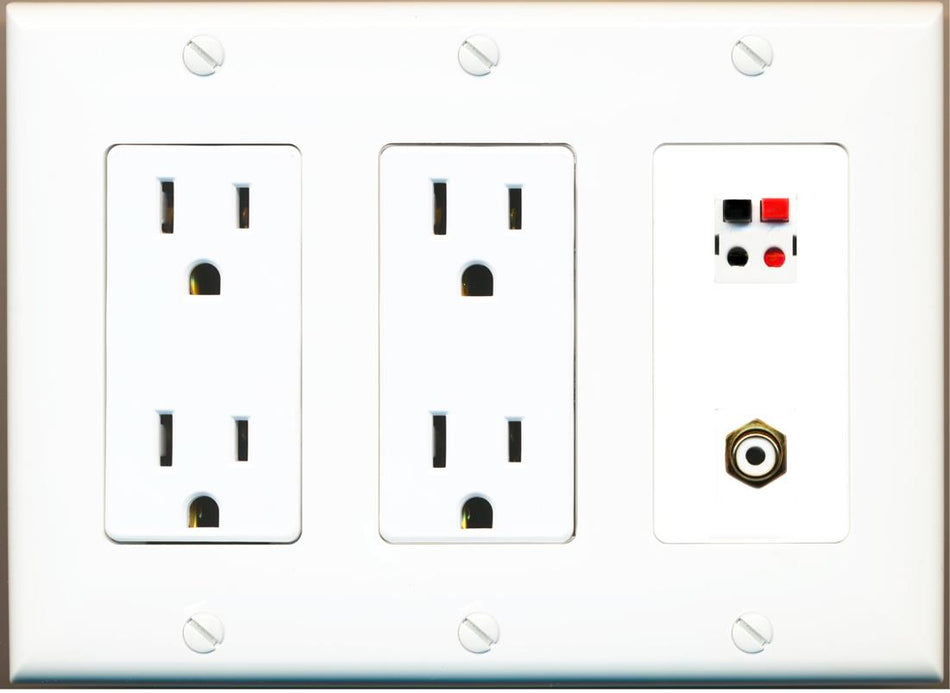 RiteAV 1 Port Speaker Plug Jack Wall Plate with RCA for Subwoofer - 2 Outlet [White]