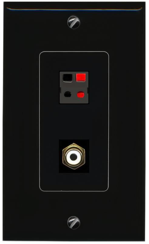 RiteAV 1 Port Speaker Plug Jack Wall Plate with RCA for Subwoofer - 1 Gang [Black/Black]