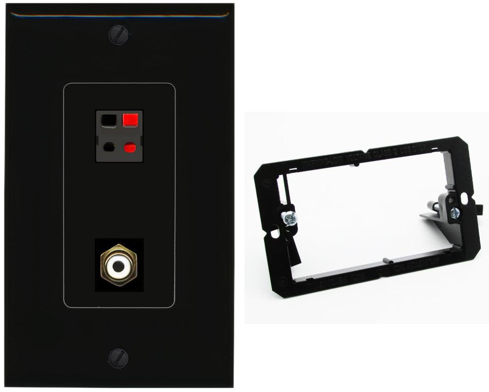 RiteAV 1 Port Speaker Plug Jack Wall Plate with RCA for Subwoofer - Bracket [Black/Black]