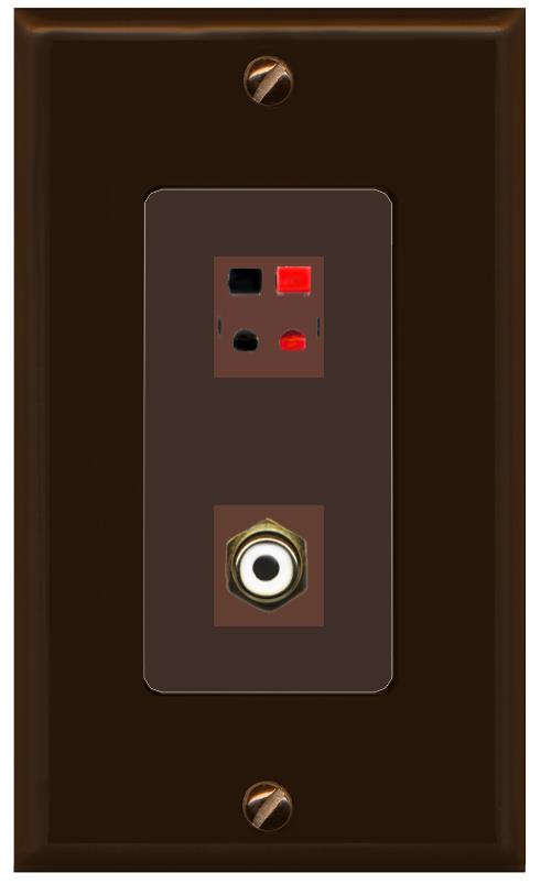 RiteAV 1 Port Speaker Plug Jack Wall Plate with RCA for Subwoofer - 1 Gang [Brown/Brown]