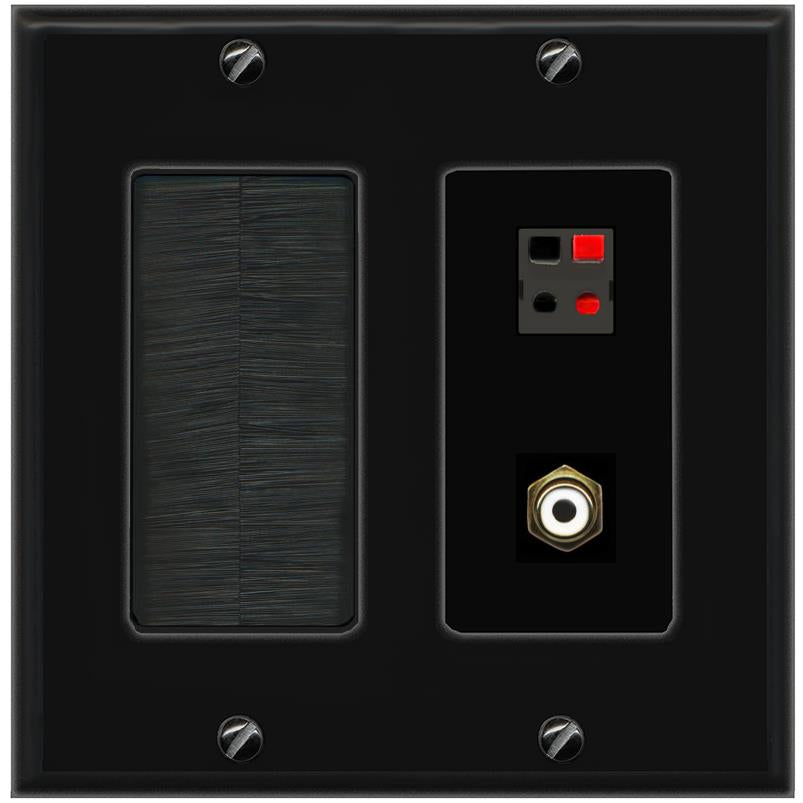 RiteAV 1 Port Speaker Plug Jack Wall Plate with RCA for Subwoofer - Brush [Black/Black]