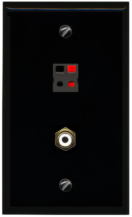 RiteAV 1 Port Speaker Plug Jack Wall Plate with RCA for Subwoofer - Flat [Black/Black]