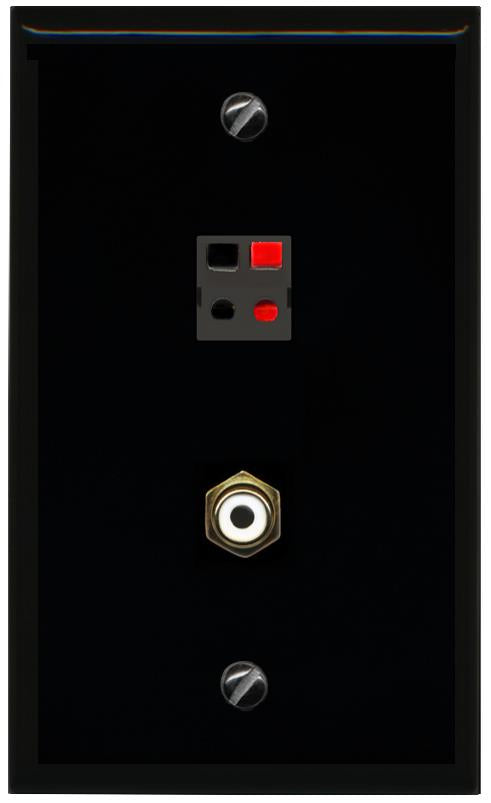 RiteAV 1 Port Speaker Plug Jack Wall Plate with RCA for Subwoofer - Flat [Black/Black]