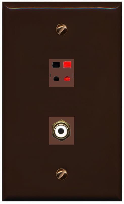 RiteAV 1 Port Speaker Plug Jack Wall Plate with RCA for Subwoofer - Flat [Brown/Brown]