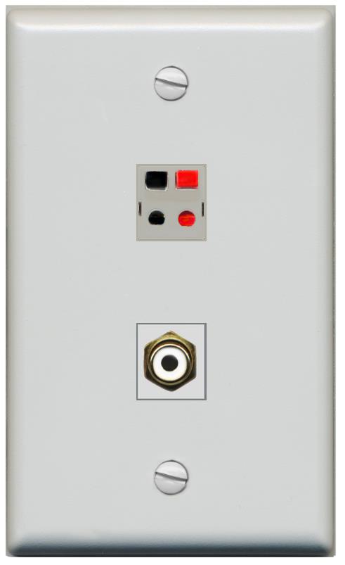 RiteAV 1 Port Speaker Plug Jack Wall Plate with RCA for Subwoofer - Flat [Gray/Gray]