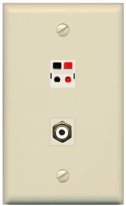 RiteAV 1 Port Speaker Plug Jack Wall Plate with RCA for Subwoofer - Flat [Ivory/Ivory]