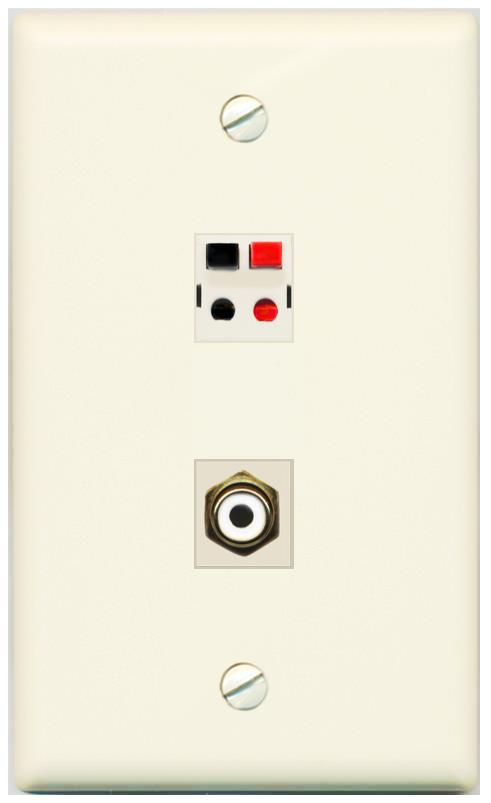 RiteAV 1 Port Speaker Plug Jack Wall Plate with RCA for Subwoofer - Flat [Light-Almond]