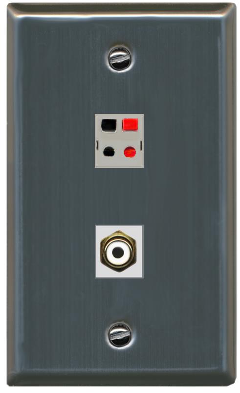 RiteAV 1 Port Speaker Plug Jack Wall Plate with RCA for Subwoofer - Flat [Stainless Steel]