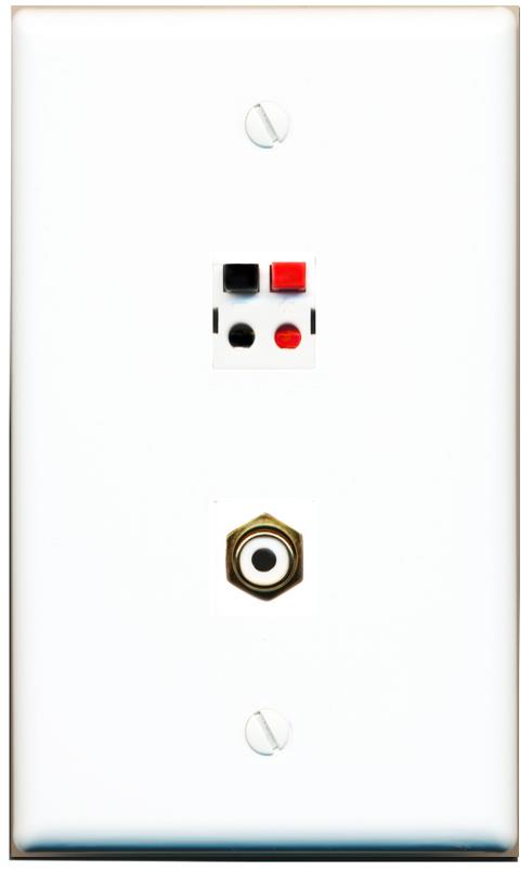 RiteAV 1 Port Speaker Plug Jack Wall Plate with RCA for Subwoofer - Flat [White]