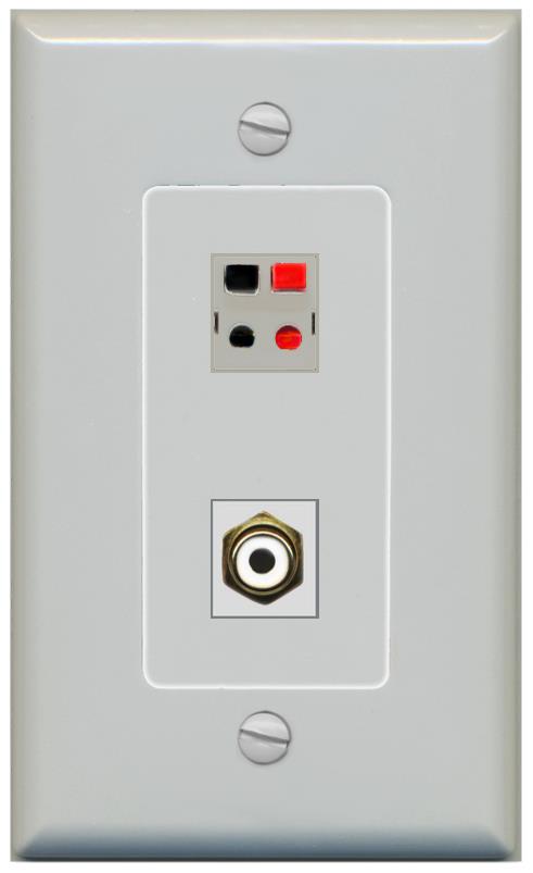 RiteAV 1 Port Speaker Plug Jack Wall Plate with RCA for Subwoofer - 1 Gang [Gray/Gray]