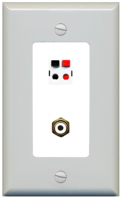 RiteAV 1 Port Speaker Plug Jack Wall Plate with RCA for Subwoofer - 1 Gang [Gray/White]